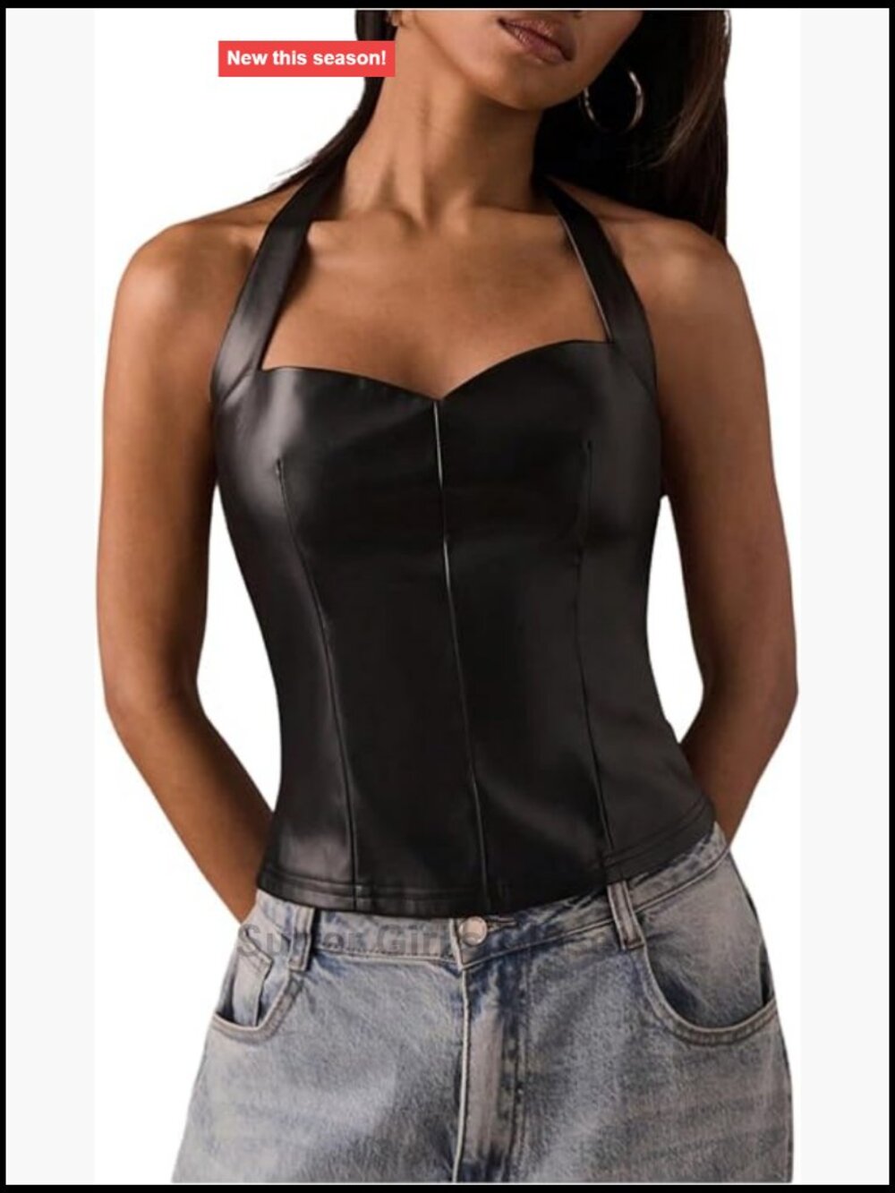 PU Leather Halter Tank Top Sleeveless Corset Top Rave Outfit Going Out